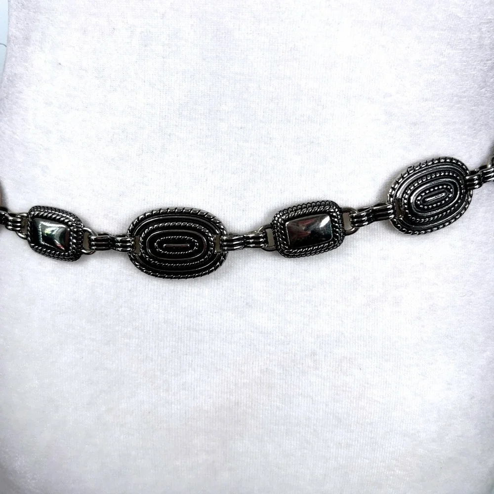 Vintage Silver Tone Medallion Chain Belt Adjustable Boho Western 46 Inch Y2K